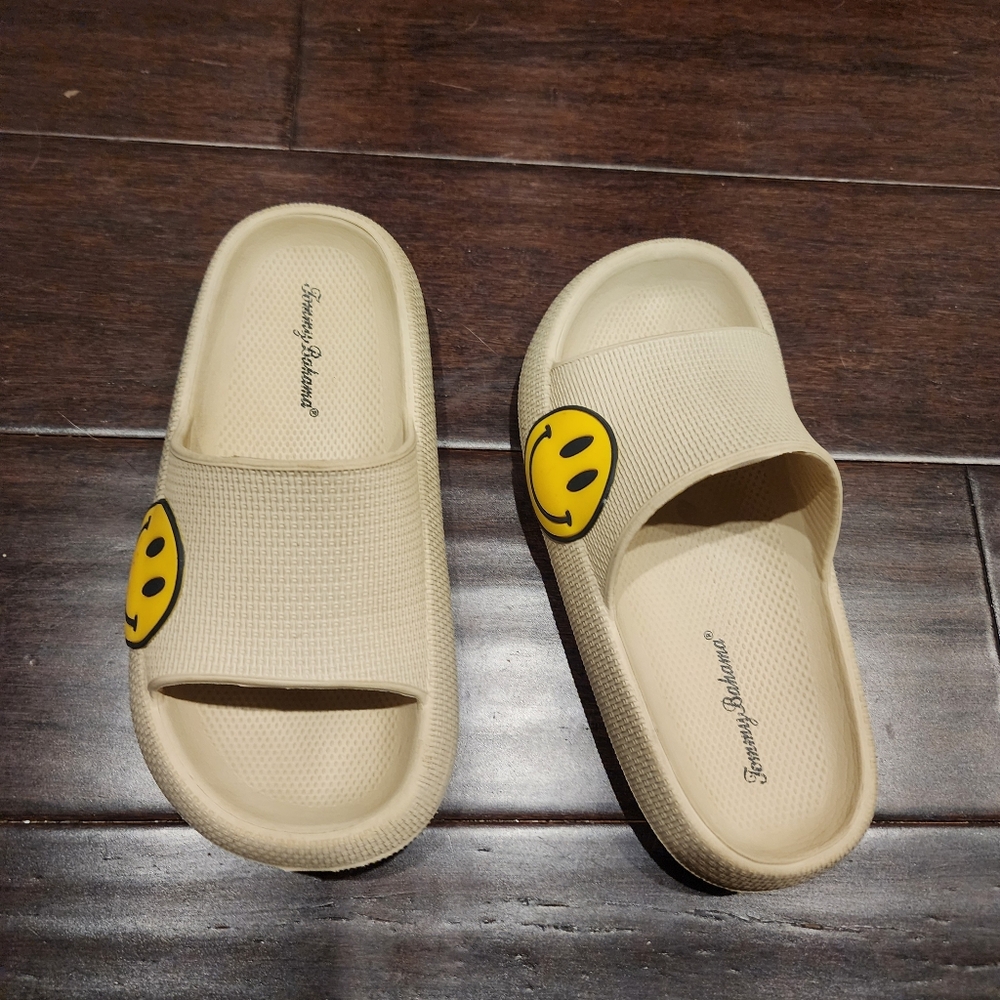 Tommy Bahama Cream Kids Slide Sandals with Smiley Accent 1/13